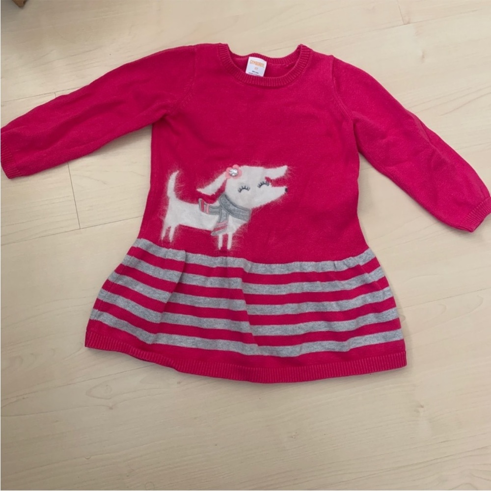 Gymboree fuschia grey sweater dress with puppy and jewel size 2t